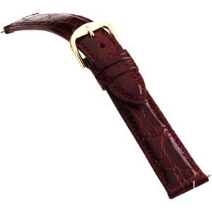 16mm Men's Long Genuine Crocodile Padded Bordeaux Watch Strap