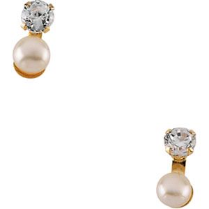 Youth Freshwater Cultured Pearl and CZ Earrin