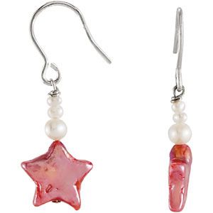 Youth Pink Pearl Star Dangle Earrings