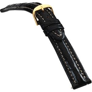 24mm Men's Regular Sport Genuine Crocodile Black Watch Strap