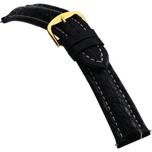 24mm Men's Regular Sport Genuine Crocodile Matte Black Watch Strap