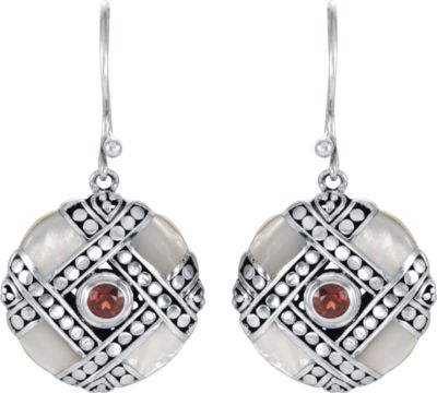 Genuine Mother of Pearl with Mozambique Garnet Earrings