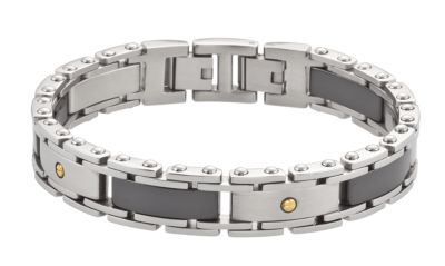 Stainless Steel & Black Ceramic Couture&trade;  Link Bracelet with 14k Yellow Screws