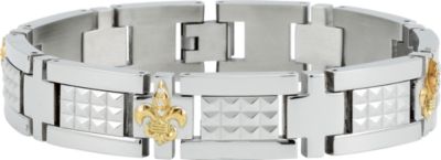 Stainless Steel Bracelet with 10kt Yellow Fleur-de-lis & .12 ct tw Diamonds