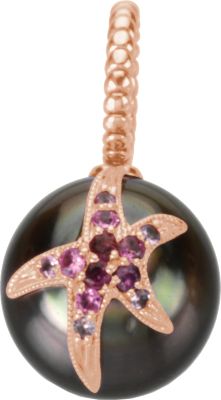 Tahitian Cultured Pearl Pendant with Pink Sapphire Starfish