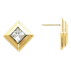 Button Earring Mounting for Square/Princess Center