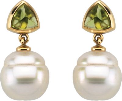 South Sea Cultured Circle Pearl & Genuine Peridot Earrings