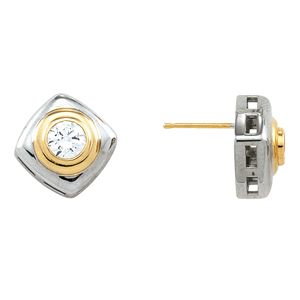 Two Tone Bezel-Set Solitaire Earring Mounting