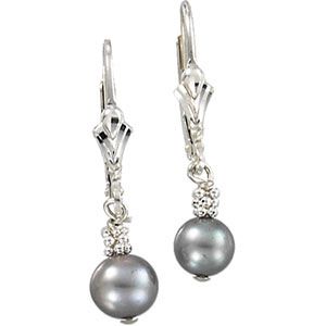 6 mm Grey Pearl Lever Back Earring