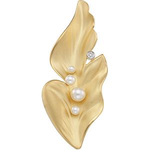 Leaf Brooch with Pearls & Diamond
