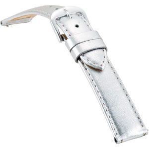 16mm Ladies Regular Ez-Change Silver Metallic Leather Watch Strap