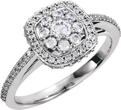 Halo-Styled Cluster Engagement Ring with Cushion Frame