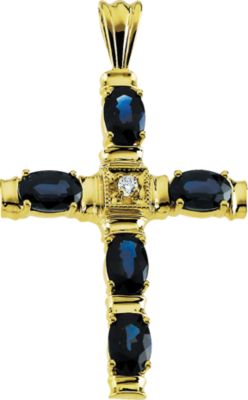 Cross Pendant with Genuine Sapphire and Diamond