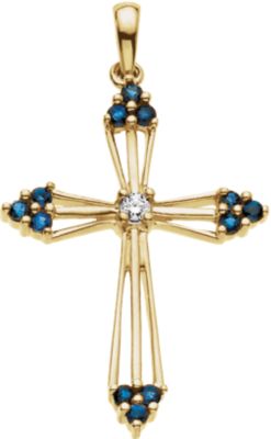 Cross Pendant with Diamond and Genuine Sapphire