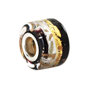 Kera™ Silver, Black & Gold Murano Glass Wheel Bead
