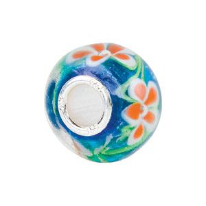 Kera™ Blue with Orange Flower Glass Bead