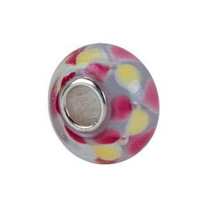 Kera™ White with Yellow & Pink Flower Glass Bead