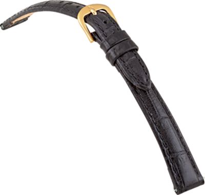 12mm Ladies Long Alligator Grain Padded Black Watch Strap