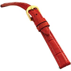 20mm Ladies Long Alligator Grain Padded Red Watch Strap