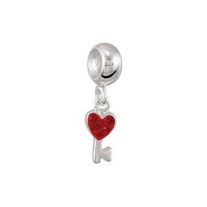 Kera&trade; Heart Shaped Key with Red Crystals Dangle Bead