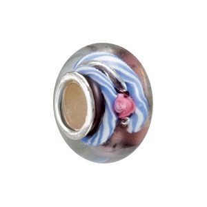 Kera&trade; Purple & Blue with Pink Rose Glass Bead