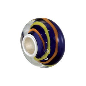 Kera&trade; Blue Bead with Orange and Yellow Swirls
