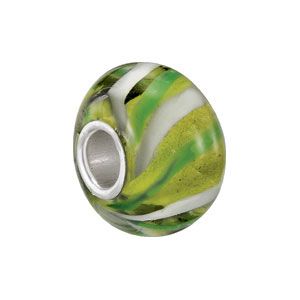 Kera&trade; Green & White Swirl Glass Bead