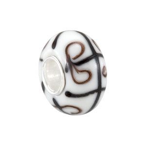 Kera&trade; White Glass Bead with Brown & Black Designs