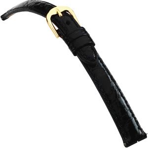 12mm Ladies Regular Genuine Crocodile Padded Black Watch Strap