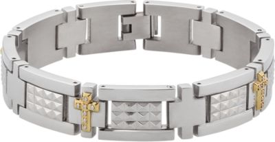 Stainless Steel Bracelet with 10kt Yellow Crosses and .28 ct tw Diamonds