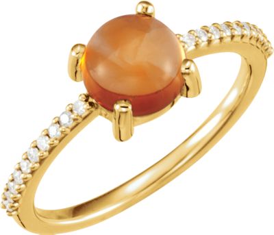 14kt Yellow 7mm Round Cabochon Citrine & 1/10 CTW Diamond Ring