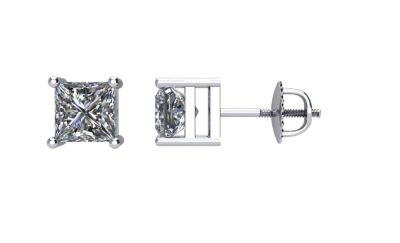 1₁ G-H Princess-Cut Diamond Threaded Post Stud Earrings
