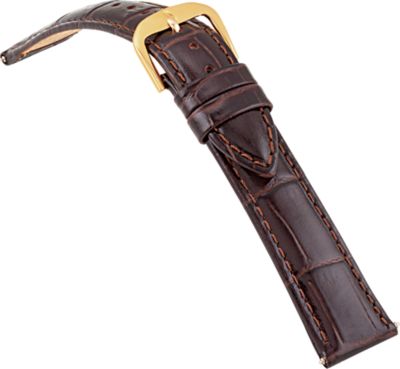 18mm Ladies Long Alligator Grain Padded Brown Watch Strap