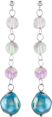 Freshwater Cultured Dyed Pearl & Natural Crystal Beads Earrings