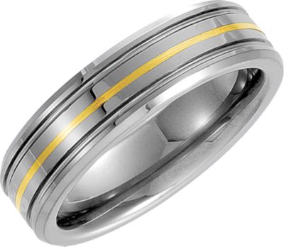 6.3mm Dura Tungsten&reg; Grooved Band with 14kt Yellow Inlay