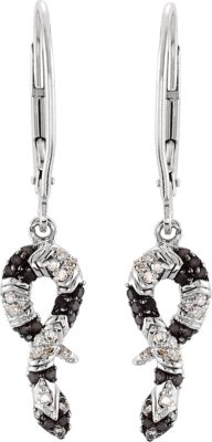 Genuine Black Spinel & Diamond Snake Lever Back Earrings