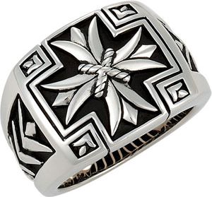 Men's Cross Ring with Black Enamel