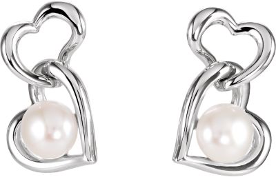 Freshwater Cultured Pearl Double Heart Dangle Earrings