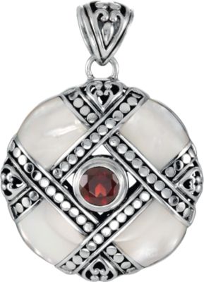 Genuine Mother of Pearl with Mozambique Garnet Pendant