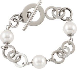 Amalfi&trade; Stainless Steel Circle Bracelet with Swarovski Pearl or Onyx Beads