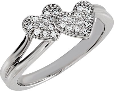 Double Heart Design Cubic Zirconia Pave´ Ring