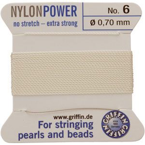 #6 White Nylon (Polyamid) Carded Bead Cord (.70mm)