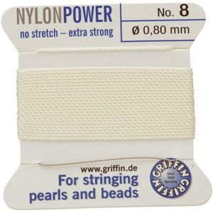 #8 White Nylon (Polyamid) Carded Bead Cord (.80mm)