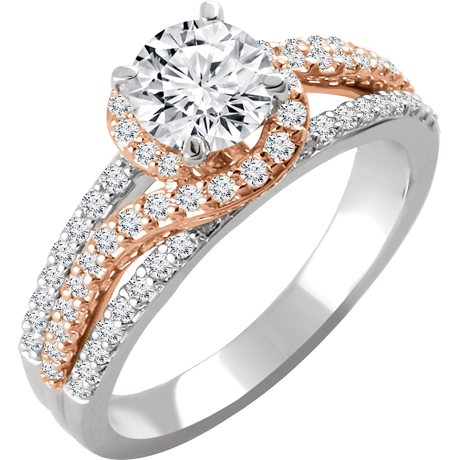 14kt White & Rose 1/2 CTW Diamond Semi-mount Engagement Ring for 6.5mm Round Center