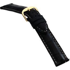 20mm Men's Long Genuine Louisiana Alligator Matte Black Watch Strap