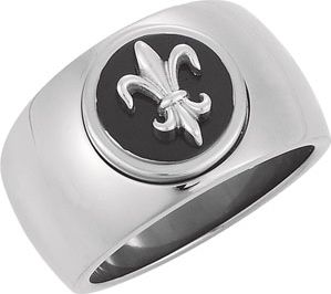 Titanium Band with Black Enamel & Fleur-de-lis