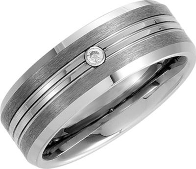 8.3mm Dura Tungsten&reg; .05 ct Diamond Bezel Grooved Satin Band