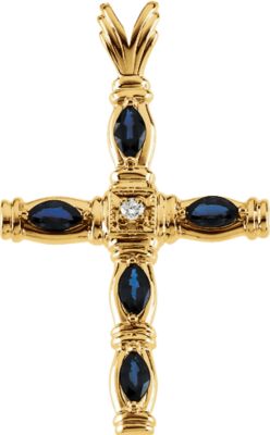 Cross Pendant with Genuine Sapphire and Diamond