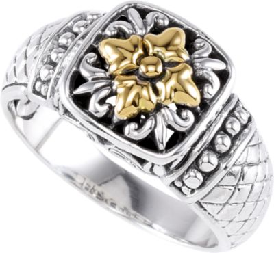 Sterling Silver Fashion Ring with 18KT Yellow Accents