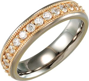 Titanium Band with 14kt Yellow Inlay and Cubic Zirconia